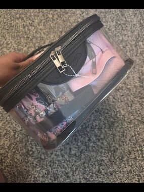 Ed Hardy Clear Cosmetic Pouch with Black Trim and Pink Accents